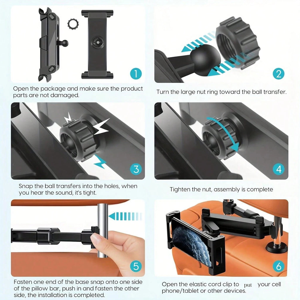 Car Tablet Holder for Backseat Travel | Fits iPad & Tablets 4.7”–12.9”